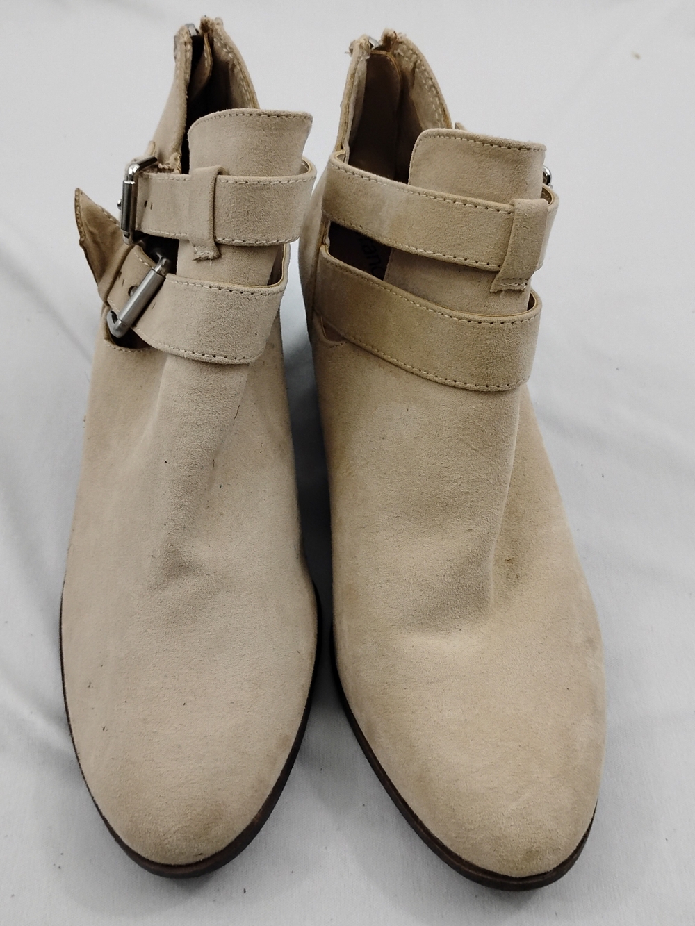 Francesca's Collections Cream Suede Ankle Booties with Buckle Straps